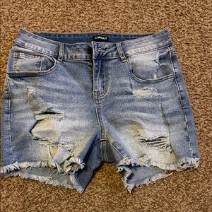Women's Ripped Jean Shorts - Light Blue